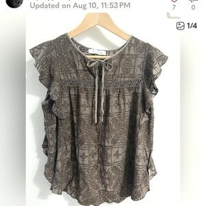 Anthropologie Taupe Patterned Blouse